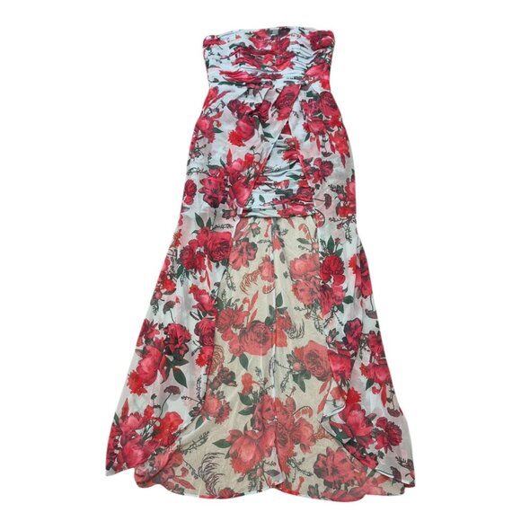 Hutch Lissi Strapless Ruched Mini Dress Sheer Overlay Icy Garden Floral Size 2 - Picture 3 of 10